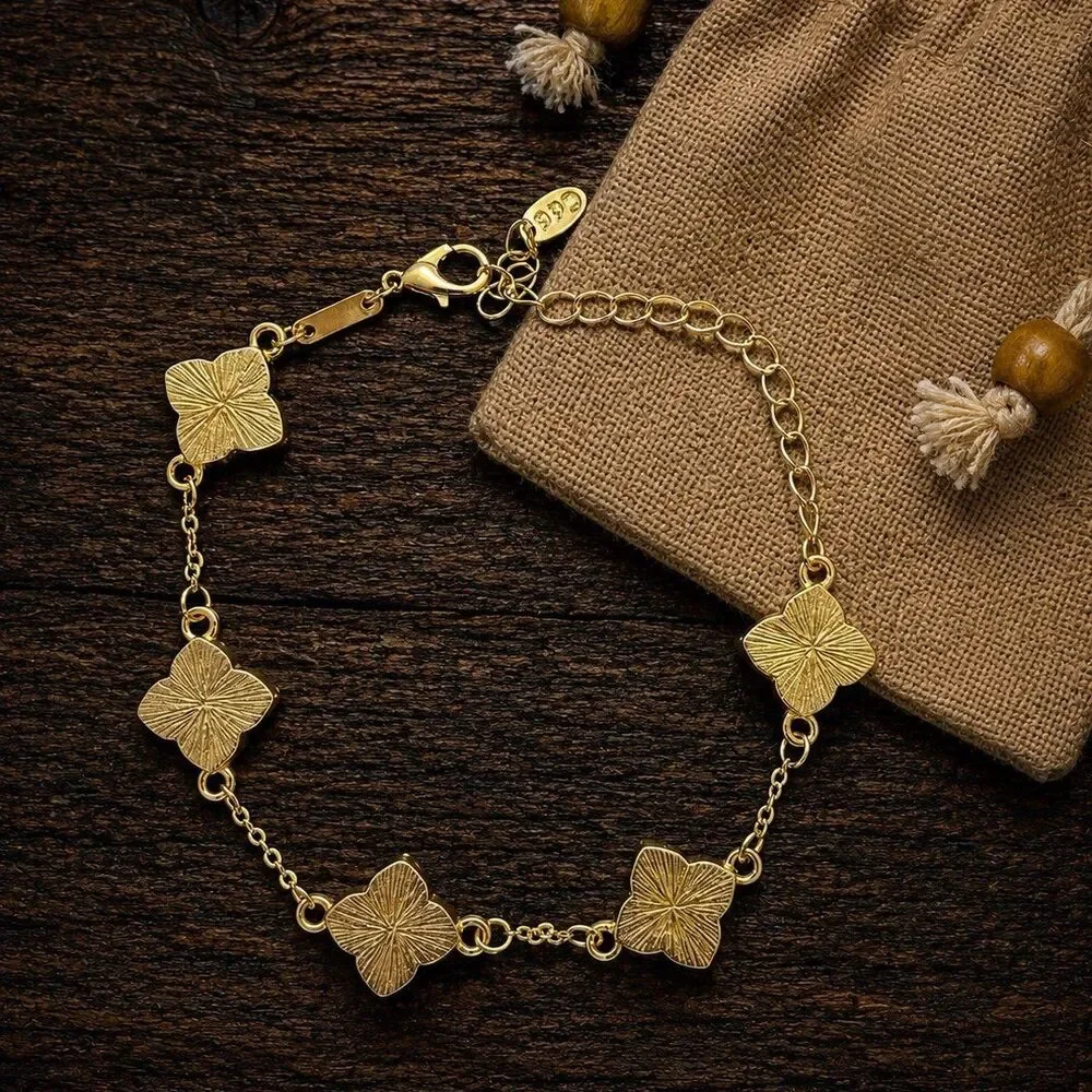 Gold Red Four Leaf Clover Bracelet Lucky Charm